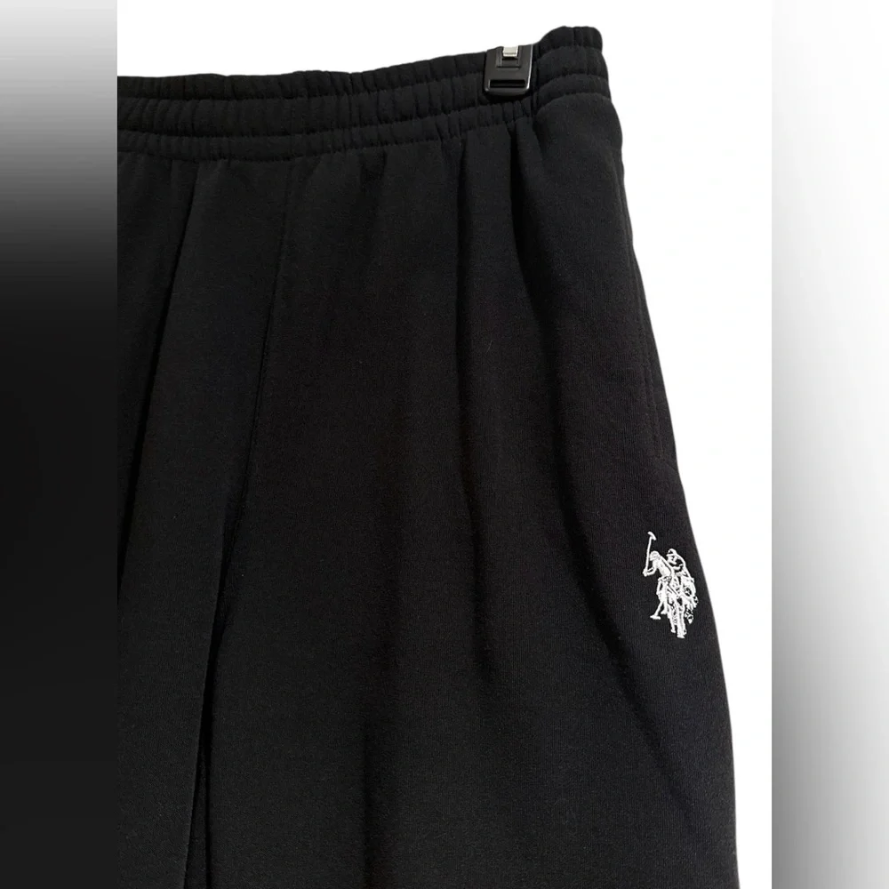US Polo Assn Joggers Mens Sz M Black Fleece Sweat Pants white Logo